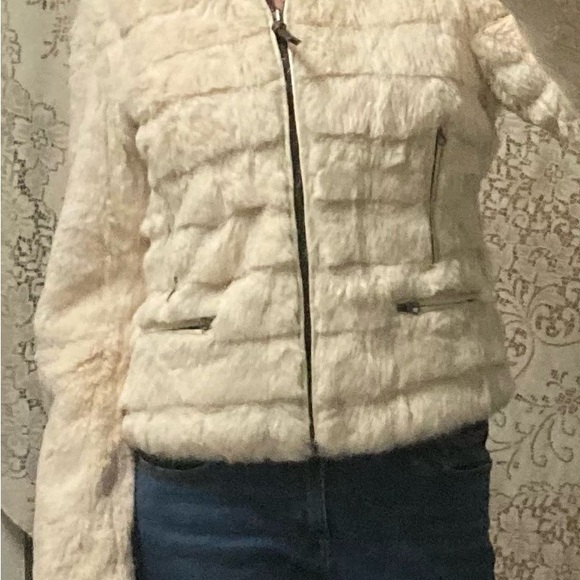 Genuine Rabbit Fur Moto Style Jacket With Leather Trim Small - Picture 9 of 11